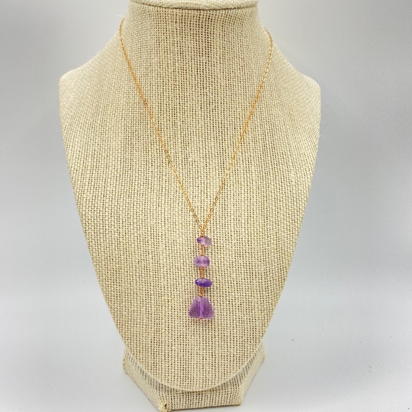 Natural Amethyst Gold Filled Chain Drop Necklace 15"-18" - Picture 1 of 13